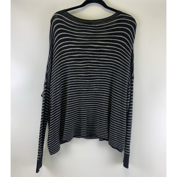 Eileen Fisher Gray Striped Lightweight Knit Sweater Scoop Neck Slouch Medium - Picture 6 of 13